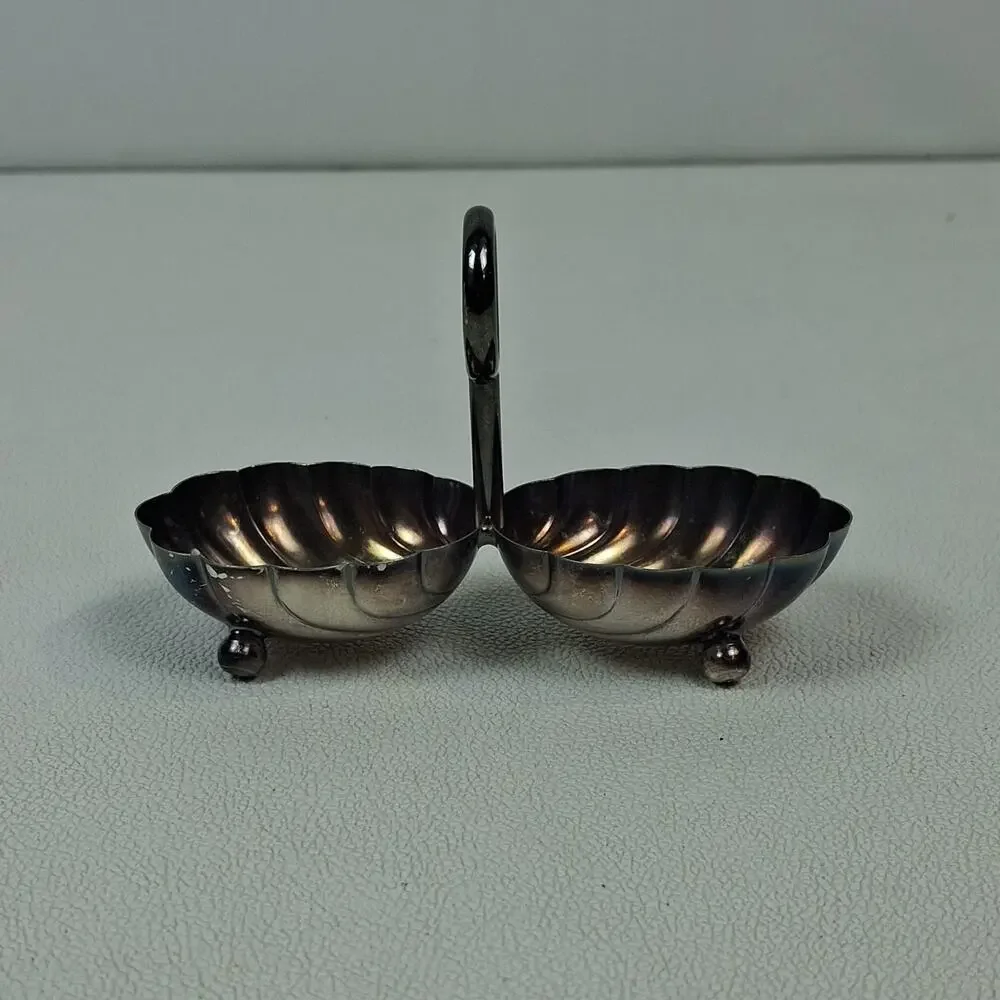 Double Shell BonBon Dish Silver Colored Unmarked 5
